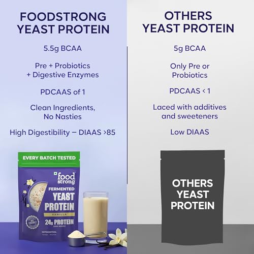 Image of Foodstrong Fermented Yeast Protein - Vanilla | 26g Complete Plant Protein with Probiotics, Digestive Enzymes, & Indian Herbs | Vegan | No Sugar | 500g