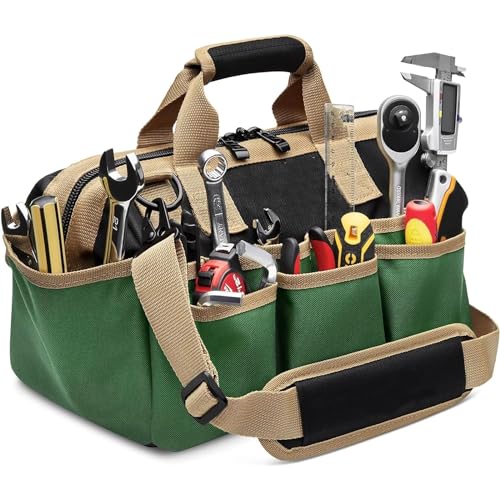 Heavy Duty 22 Pocket Tool Bag, Technician Tool Bag with Wide Mouth, Tool Bag Organizer, Adjustable Shoulder Strap