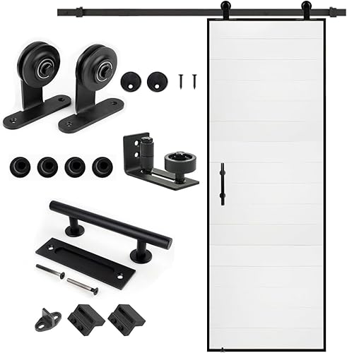 Vista 47 de S&Z tophand® Puerta de granero marrón de 20 pulgadas x 84 pulgadas con kit de herramientas corredizas de 5 pies, marco de acero inoxidable de 20 a