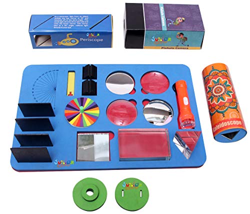JUNIOR SCIENTIST Adult,Kid Optical Work Station DIY Kit For Boy & Girls - Kit With Lens, Mirror, Prism, Periscope, Kaleidoscope & Pinholecamera For School Science Fair Project- Stem Learning Activity