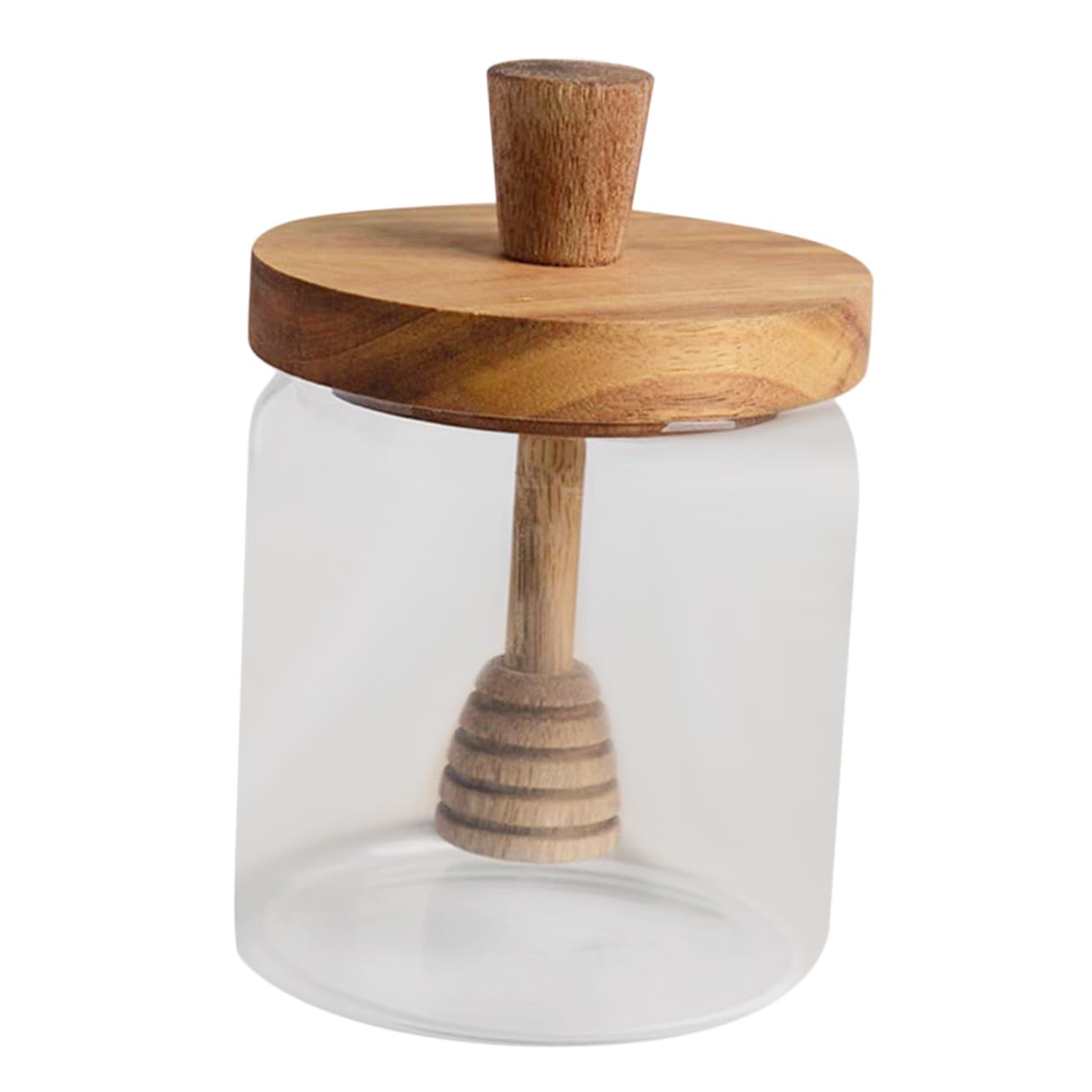 BRIGHTFUFU honey glass jar honey pot beehive honey jar and honey storing bottle glass honey container containers with lids honey syrup jar honey holder Acacia wood cover storage bottle