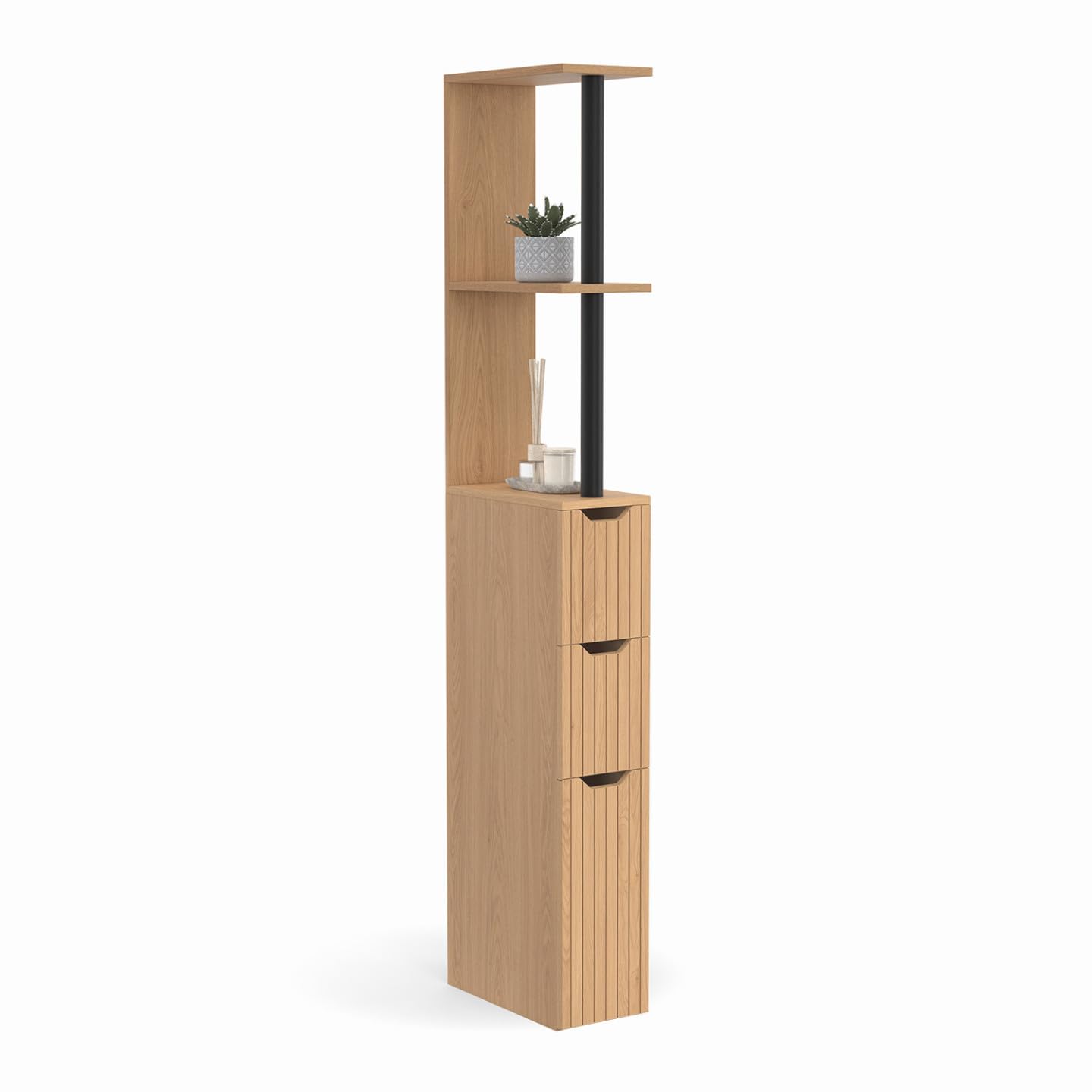 IDMarket - Meuble WC étagère Bois Juliette 3 Portes Effet Lattes