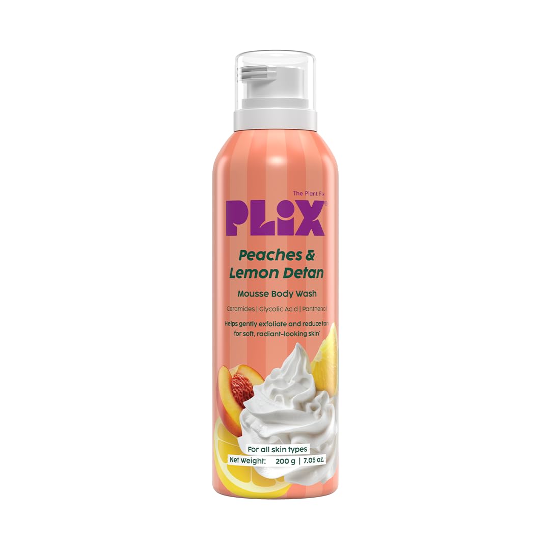 Plix Peaches & Lemon De-Tan Mousse Body Wash | Glycolic Acid & Ceramides | Hydrating Mousse Body Wash with Fruit Extracts | Smooth, Bright Skin-image-6