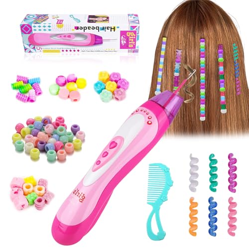 Lalieffacely Haarflechtmaschine Haarschmuck Mädchen, DIY Haarperlen Flechthilfe Set, Kreatives Spielzeug Mode Make up Stil Werkzeugset Mädchen 3-14 Jahr (Rosa)