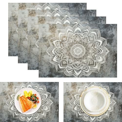 Juego De 8 Manteles Individuales De Algodón Y Lino para Mesa De Comedor, Resistentes Al Calor, Lavables Y Fáciles De Limpiar, 45X30Cm (Grafiti Desgastado Mandala Geométrico)