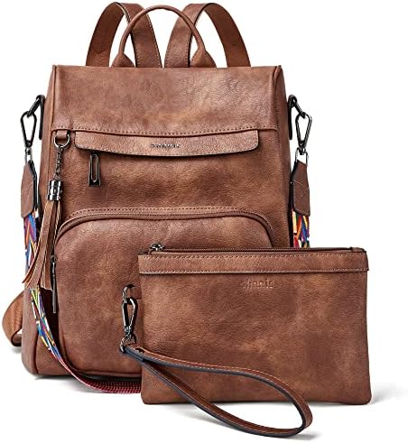 Shrrie Backpack Purse for Women PU Leather Anti-Theft Travel Backpack Purse Fashion Ladies Shoulder Bag with Tassel, Brown