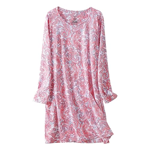 PNAEONG 3 Pack Women's Nightgown, Long Sleeve Sleep Shirts Comfy Soft Nightshirt Women Pajama Sleep Dress Cotton Sleepwear3