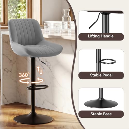 Image of Nalupatio Bar Stools Set of 4, Adjustable Modern Swivel Bar Stools with Backs, Counter Height Performance Fabric Island Chairs for Home Kitchen, Dark Grey