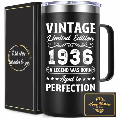 Lifecapido 90th Birthday Gifts Vintage 1936 Aged To Perfection 20oz Insulated Coffee Mug 90th Birthday Gifts for Men Dad Husband Grandfather Uncle Black