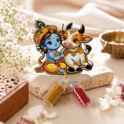 Image of CraftVatika Haldi Kumkum Return Gifts in Bulk Festive Decor, Pasupu Haldi Bottle Krishna Cow Cutout, Thamboolam Return Gifts for Wedding Pooja, Rakhi, Navratri Diwali Gift for Family Friends (15 Pcs)