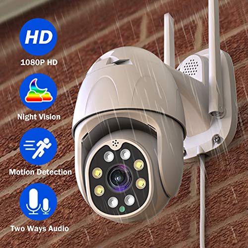 PTZ Camara Vigilancia Exterior, Visión Nocturna, Detección de Movimiento, Notificación de Alarma, 320° Pan/110° Tilt