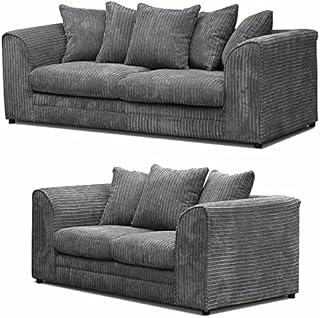 Huge Sale Jumbo Cord Corner Sofa, 3+2 Seater sofa Settee, Full Jumbo Cord Fabric in Grey, sofa sets for living room 3 2 (Grey, 3+2 Seater Sofa)
