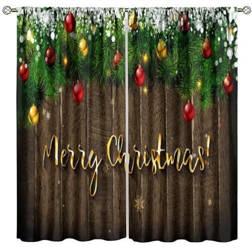 BenYaSong Vintage Merry Christmas Blackout Curtain Holiday's Looking Christmas Tree