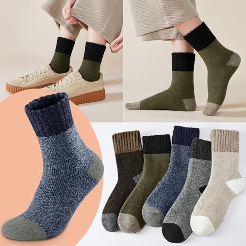 J-BOX Wool Socks for Men Cold Weather Thermal, Warm Crew Winter, Thick Hiking Socks 4 Pairs4