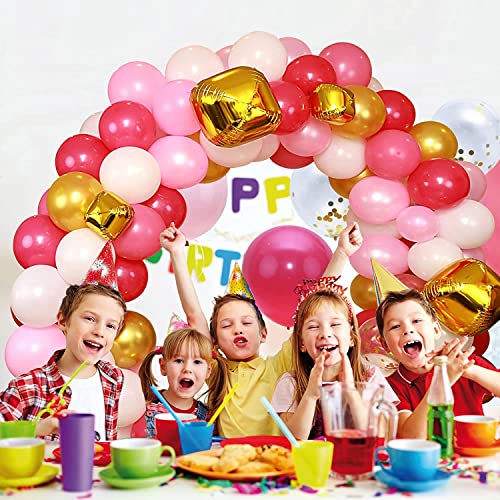 83Pcs Hot Pink Balloons 12/10/5 Inch Balloons Garland Arch Kit Helium Latex Balloons For Birthday Party Decorations Wedding Bridal Baby Shower Supplies With Strip, Dot Glue, Matching Ribbon #TOP7