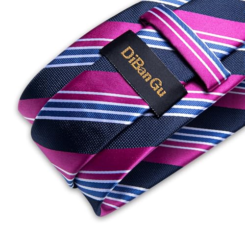 Image of DiBanGu Striped Tie Set for Men Silk Woven Plaid Necktie and Pocket Square Cufflinks Business Wedding