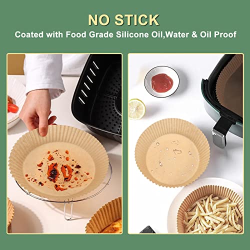 Image of 100Pcs Disposable Air Fryer Paper Liners for 3-5QT, (Round-6.3 inch) | Unbleached & Biodegradable Material, Non-stick Parchment Paper for Frying, Baking, Roasting & Grilling