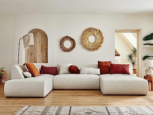 Lisa Design - Canapé Panoramique d'angle Gauche - Onyx en Tissu - Grand Sofa XXL Beige 7 Places - Salon