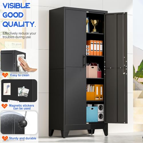 Image of GAIOUS 71 inch Tall Metal Pantry Storage Cabinet with Lock, File Cabinet Black