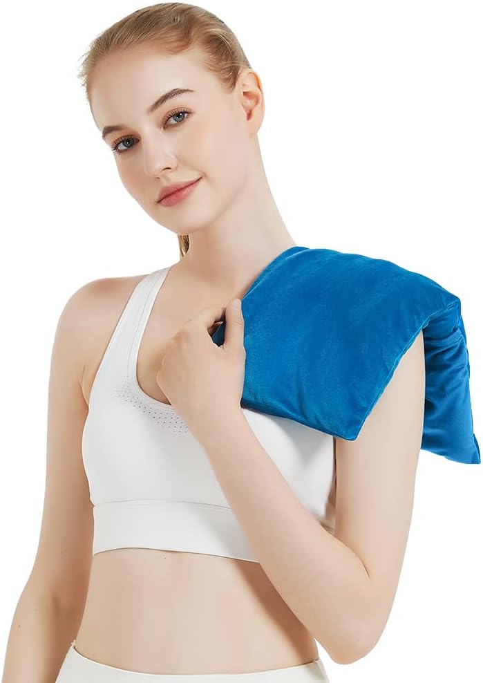 Microwavable Heating Pad with Washable Cover, 8 x 18 Microwave Heating Pad for Neck and Shoulders, Moist Heat Bean Bag Warm Compress for Knee, Joints, Wrist, Abdomen (Light Blue) 8 X 18" Light Blue - 1 Pack