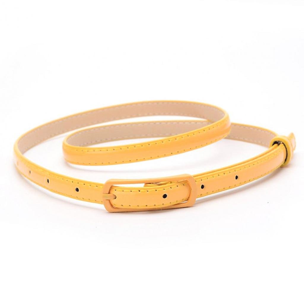 Fashion Women Faux Leather Narrow Skinny Thin Waist Belt Buckle Strap Waistband Yellow