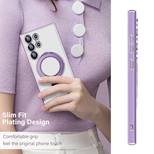 Omio Magnetic Ring Stand for Galaxy S26 Ultra Case Compatible with MagSafe, Military Drop Protection Clear Plating Soft Shockproof Case with Camera Lens Protector for Men Women Purple by Omio - Used condition - Image 2