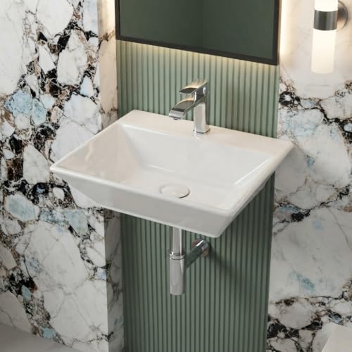 Image of Wall Mounted Wash Basin for Bathroom | Wall Hung Wash Basin /Sink (16.9 x 14.7 x 5.3 Inch, Lumina (5003))