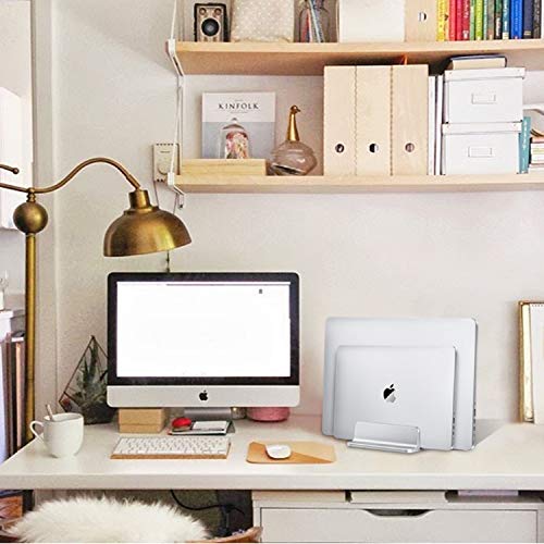 Universal Laptop Vertical Stand, Dual Desktop Stand Adjustable Notebook Stand (Up To 17.3 Inches) For Samsung/Hp/Dell/Chrome Book Laptops (Silver) #TOP5