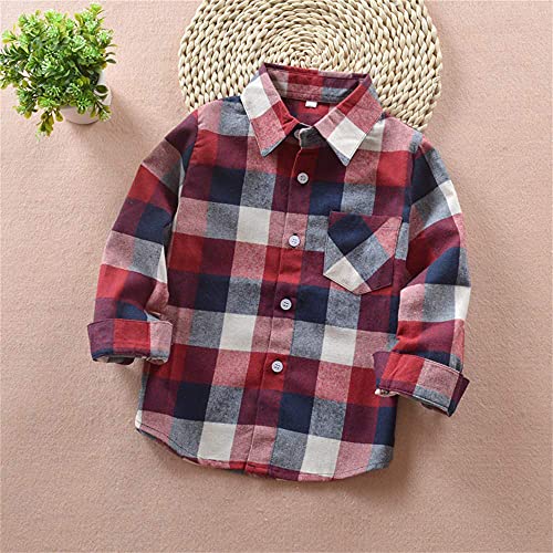 Kids Little Boys Girls Baby Long Sleeve Button Down Red Plaid Flannel Shirt Plaid Girl Boy Nb-6T (Red, 3-4 Years(110)) #TOP1
