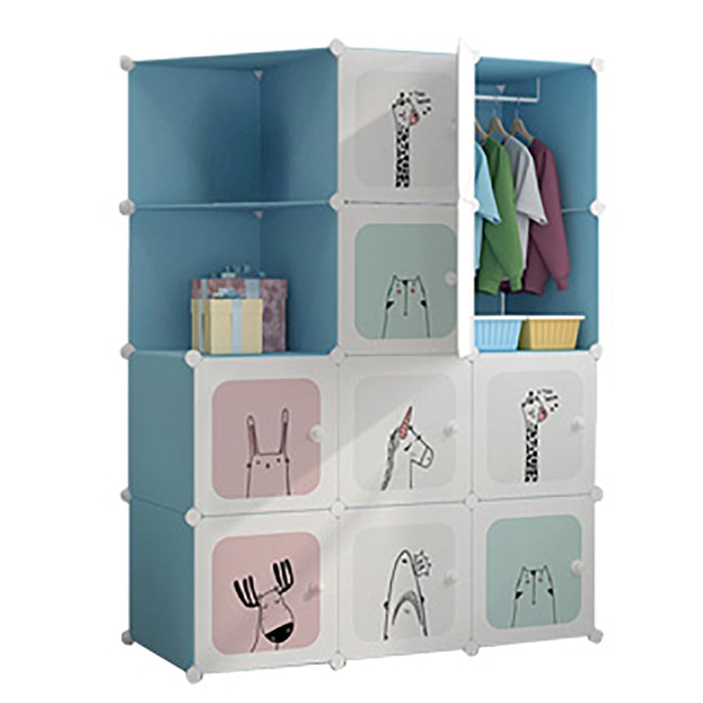 Garvee Mit Kinderkleiderschrank 90cm Blau - Karton Kinderzimmer Möbel, Aufbewahrungsschrank, Spielzeug Organizer, Plastik Kinder Kleiderschrank, Steckregal, Baby Aufbewahrung