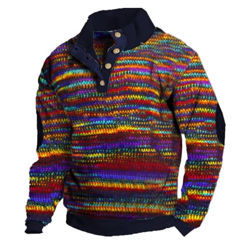 DUHENWU Pull pour homme Arc-en-ciel Rayé Multicolore Laine Sweatshirt Élégant Pull en Tricot Coloré Pull en Laine Doux avec Col Rond et Manches Longues Pull Décontracté Sans Capuche Hauts, O