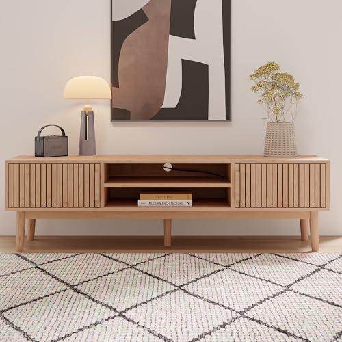 ZHDOKA - Mueble de TV de madera, 150 cm, soporte para TV de hasta 55 pulgadas, estilo rústico, soporte para TV banco con 2 puertas y 2 estantes para sala de estar, dormitorio