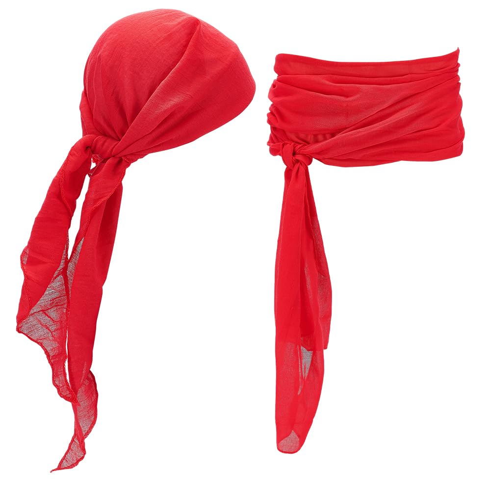 CREATCABIN Halloween Pirate Costume Accessories Pirate Bandana Headscarf Medieval Renaissance Western Viking Cruise Red Hat Waist Sash Belt Wrap Set for Women Men Costumes Cosplay Party Outfit