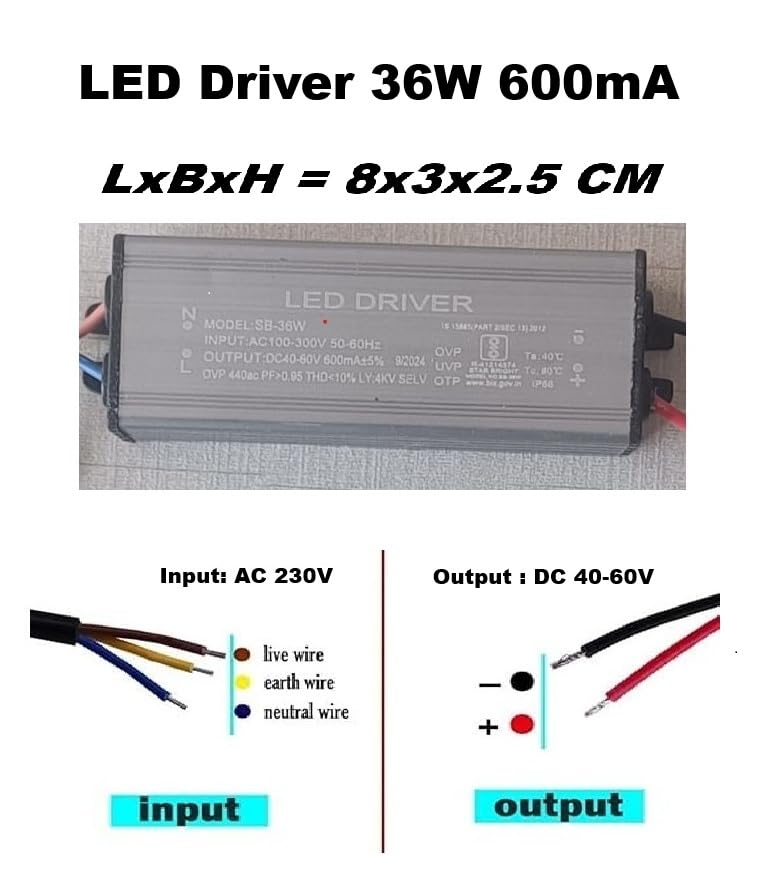 Image of 36watt 600mA Led Driver | Input: AC 230V | Output: DC 40 To 60 V | For Street Flood Light Repairing | BIS Approved | IP65 Waterproof (12)