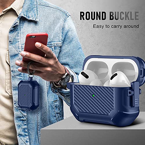 Image of Printme for AirPods Pro 2nd Generation Case 2022, Carbon Fiber Secure Lock Clip Full Body Shockproof Hard Shell Protective Case Cover with Keychain for Apple AirPod Pro 2 (Blue)