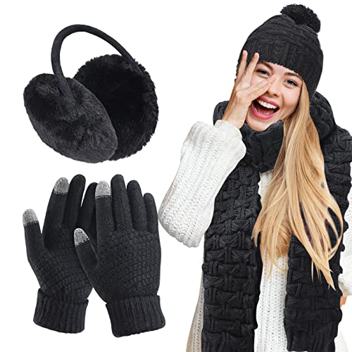 Women Winter Hats Scarf and Gloves Set for Women Including Ear Covers Cold Weather Scarves Hats Knit Beanie Scarf Glove