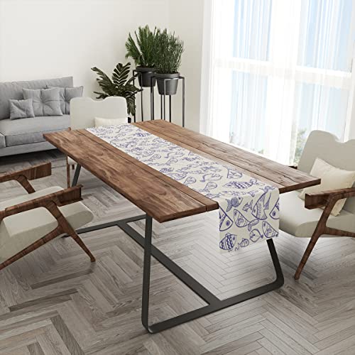 Navy Fish Table Runner Blue Fishes Ocean Cotton Linen Table Runners Farmhouse Seasonal Home Decor For Kitchen Dinner Party Holidays Housewarming Gift (14X72 Inches ) #TOP3