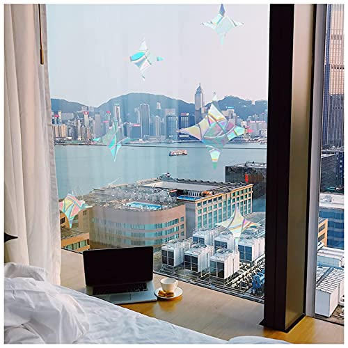 Image of GORGECRAFT 8PCS Star Static Window Clings Anti-Collision Prevent Bird Glass Decals Stickers Alert Decals Non Adhesive Prismatic Vinyl Film Deflectors Ring Sun Catcher for Prevent Stop Birds