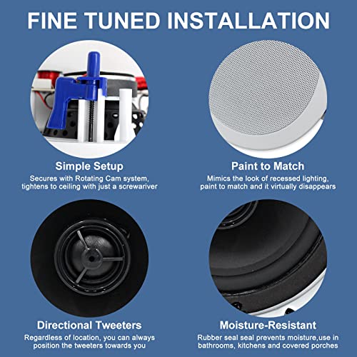 Herdio 5.25 Inch In-Ceiling Speaker Surround Sound System 150 Watts Celling Speaker Home Recessed Speaker System Perfect For Humid,Kitchen,Bedroom,Bathroom,Covered Patio（Each） #TOP4