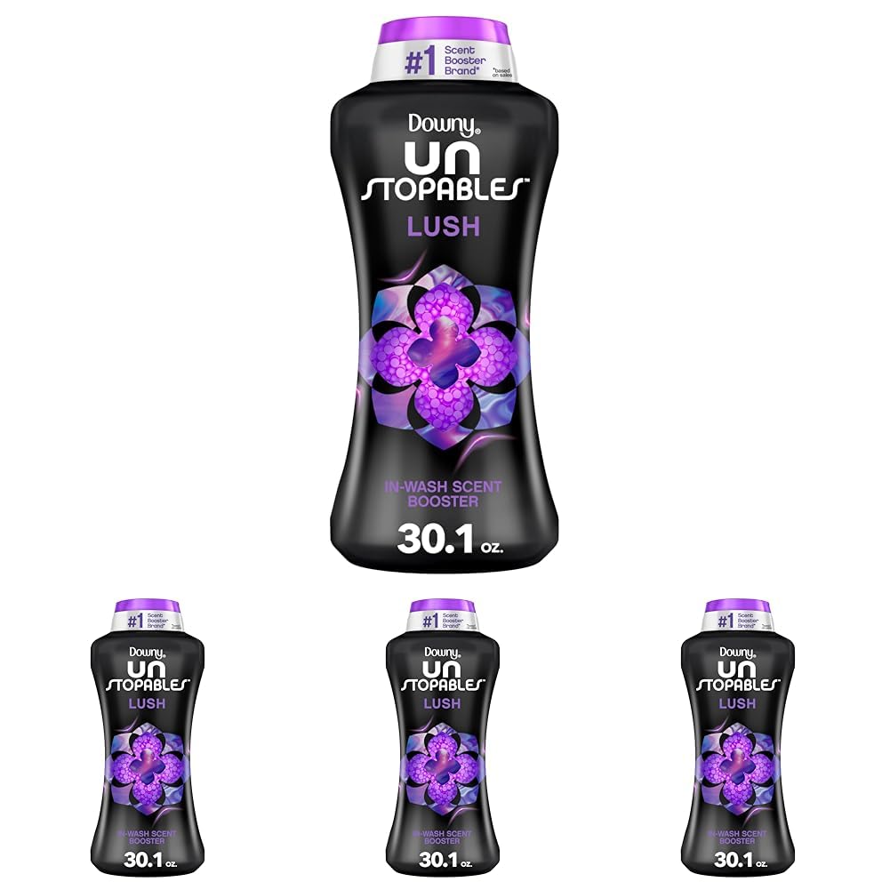 Downy Unstopables In Wash Scent Booster Beads, Lush Scent, 30.1 oz, Laundry Beads for Odor Protection, Downy Scent Booster Beads, Laundry Scent Boosters (Pack of 4)
