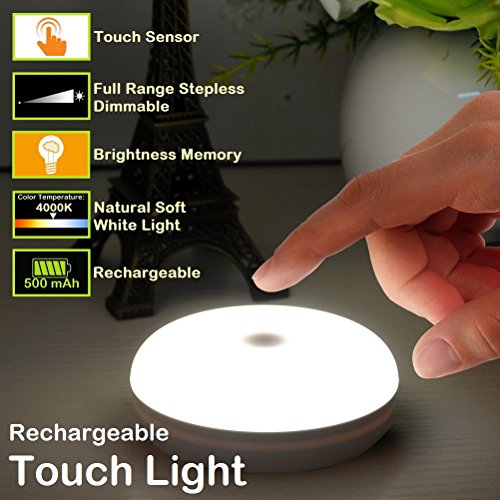 Rtsu Rechargeable Touch Light, Diy Stick Anywhere Led Night Light Touch Lamp Tap Light (Touch Sensor Switch, Stepless Dimmer, Last Setting Memory, Built-In Battery Powered, Warm White Light) #TOP1