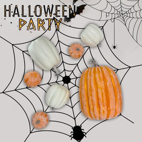 DOJoykey 7 Stück gelbe und weiße Großer künstlicher Kürbis für Herbstkränze, Herbst-Haustisch, Erntedankfest, Halloween-Party-Dekoration