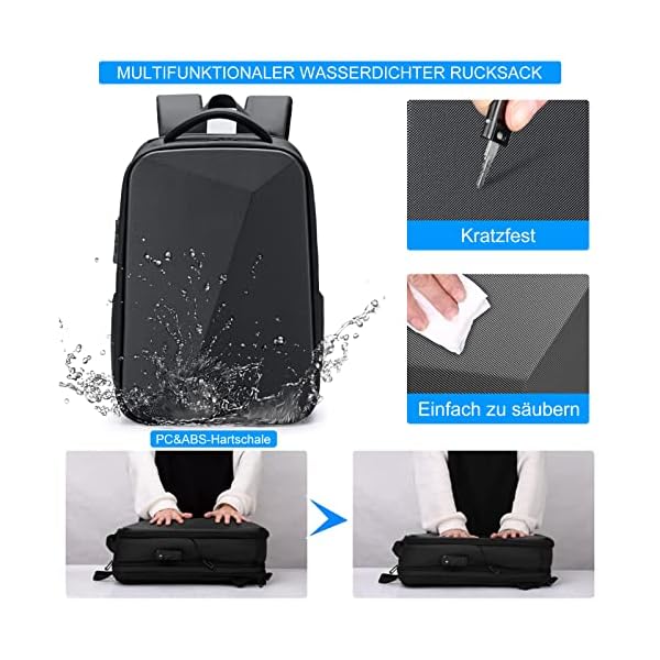 FENRUIEN Erweiterbarer 18L-26L Rucksack, Laptop Rucksack Wasserdicht Schulrucksack mit USB-Ladeanschluss Anti Diebstahl… – Bild 4