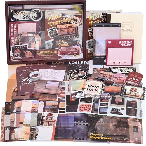 Image of Scrapbooking Supplies Kit, Aesthetic Daily Life Travel Scrapbook Kit for Bullet Junk Journal, Stationery, A6 Grid Notebook, Flower DIY Journaling Supplies, Birthday Craft Gift Teen Girl Women