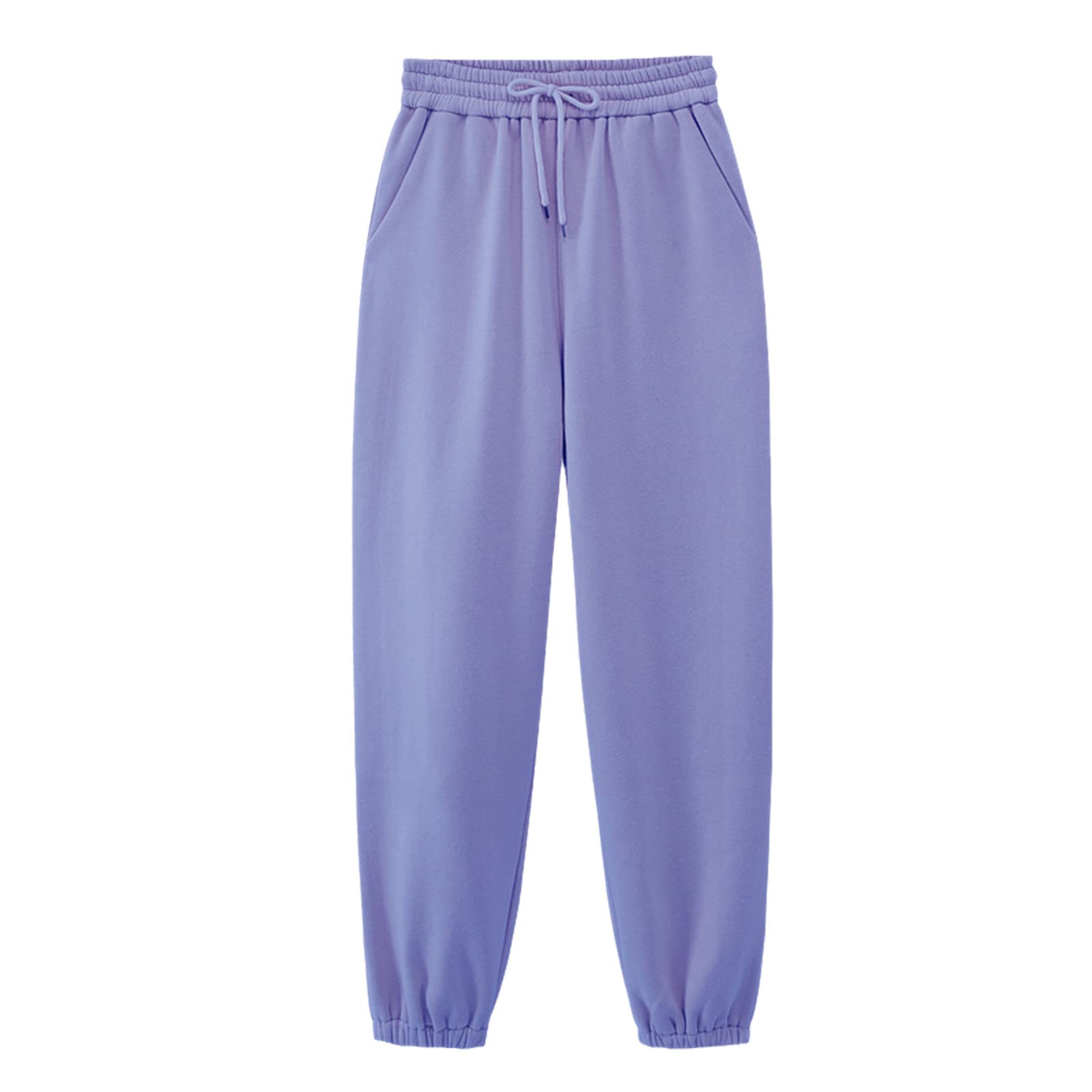 Pantaloni da jogging in pile da donna, stile coreano per il tempo libero, Grigio e viola., Small Lungo