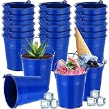 Didaey Mini Metal Buckets with Handles Galvanized Buckets 3.15 Inch Mini Container Pails for Metal Tin Plant Holder Pail for Wedding Decoration Party Favor(Blue,28 Pcs)