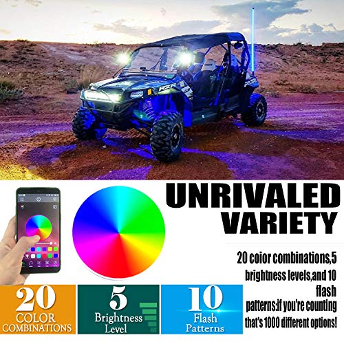 omotor 2PC 3FT Bluetooth Control 360° Spiral LED Whip Lights w/Flag [21 Modes] [20 Colors] [Weatherproof] Lighted Antenna Whips - Accessories for ATV Polaris RZR 4 Wheeler - Thumbnail 6
