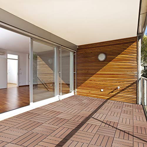 Annurssy 6 Pack Interlocking Deck Tiles 12” X 12” Wood Plastic Composites Decking Tiles Waterproof Corrosion Resistance For Walkway Balcony Patio Deck Indoor & Outdoor Flooring (6, Red-Brown Stripes) #TOP6