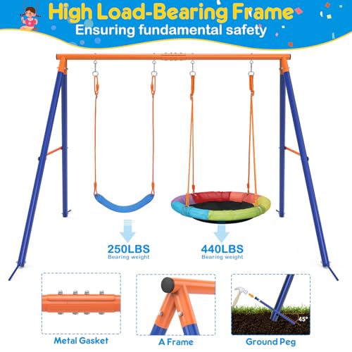 Amictoy Swing Set With Stand For Kids, Heavy Duty Metal A-Frame Swing Holds 440 Lbs, Swing Stand With 32 Inch Saucer Swing And 26.2 Inch Swing Seat thumb #2