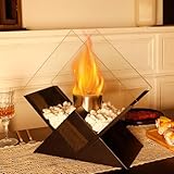 JHY DESIGN Schwarz Tisch-Kamin/Feuerschale Windlicht Tischlampe Windlichter aus Metall und Glas für Terrasse Garten Innen- und Außenbereich